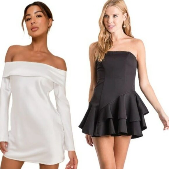 Lulu's Black Strapless Ruffled Mini Dress size XL - Picture 1 of 8